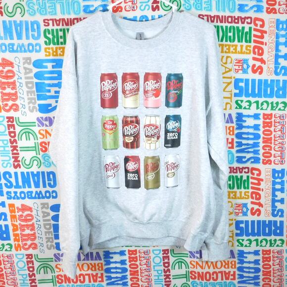 Dr Pepper Pullover Sweatshirt Can Grid Graphic Size L NWOT Gray - Picture 1 of 4